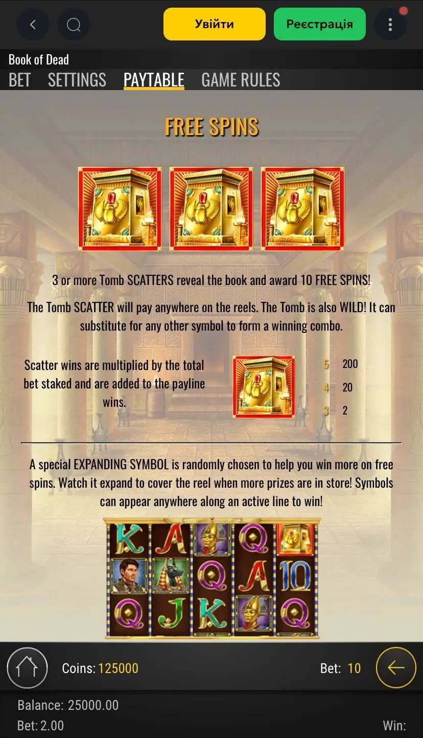 Book of Dead Виплати
