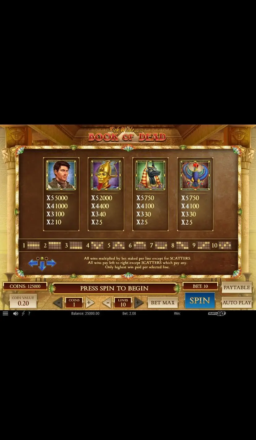 Book of Dead Символи